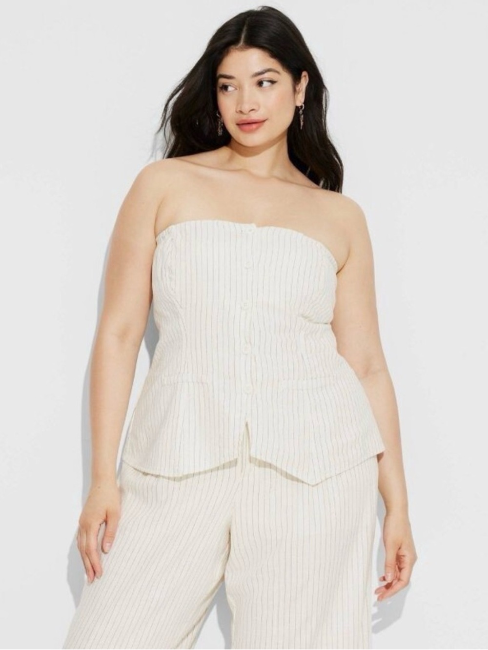 wild fable Cream Strapless Button-Front Peplum Top